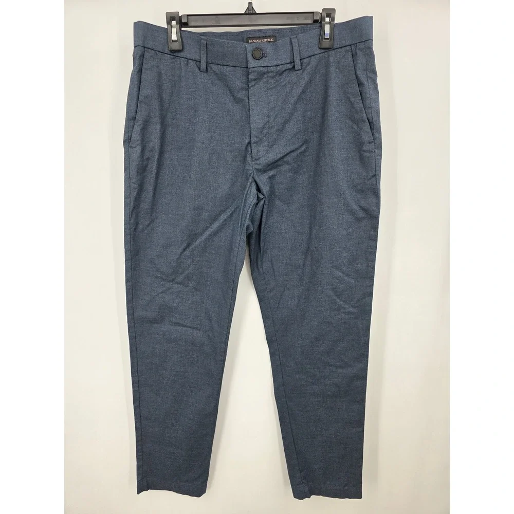 Banana Republic Mens Slim Fit Chinos Blue Heather Stretch Pants 34x32
